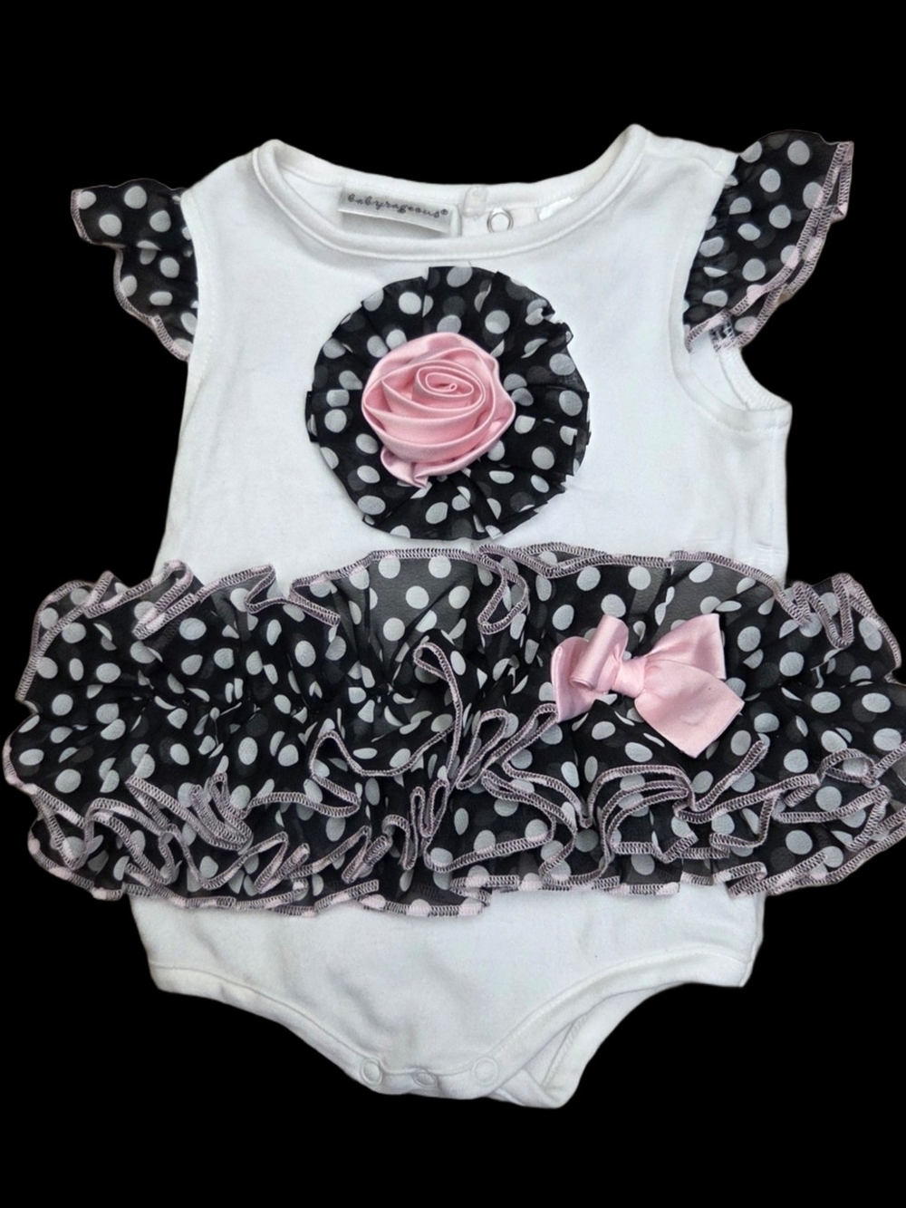 Babyrageous White Polka Dot Ruffle Bodysuit with Pink Accents 6 Months